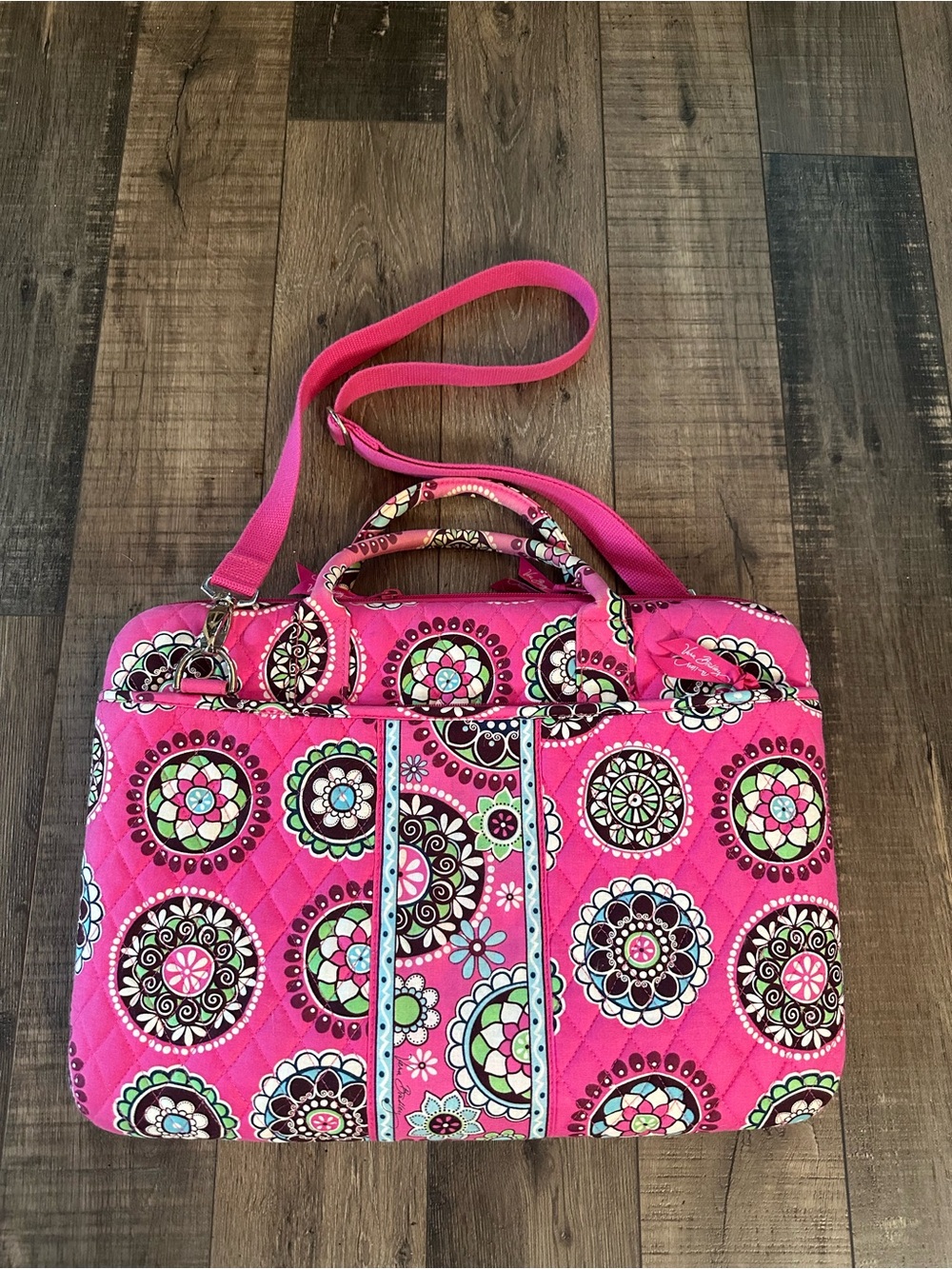 Vera Bradley Pink Cupcake Hard Shell Laptop Travel Bag Quilted Cotton Canvas EUC